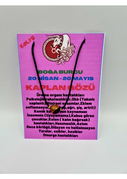 Boğa Burcu Kaplan Gözü Taşı Doğal Taş Kolye