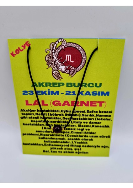 Akrep Burcu Lal (Garnet) Taşı Doğal Taş Kolye