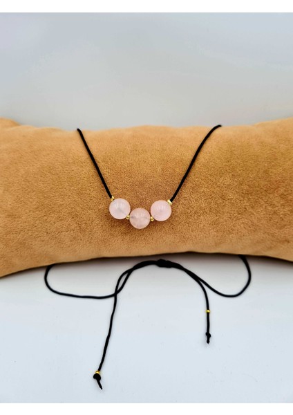 Pembe Kuvars Doğal Taş Kolye Ayarlanabilir Orijinal Doğal Taş Çok Fonksiyonlu Kolye Siyah Ip