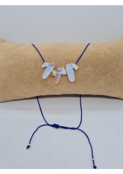 Doğal Opal Taşı Tasarım Kolye Makrome Ayarlı Kilit Sistemi