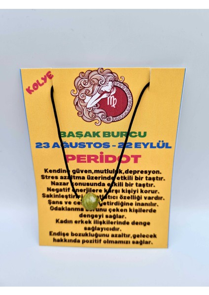 Başak Burcu Peridot Taşı Doğal Taş Kolye