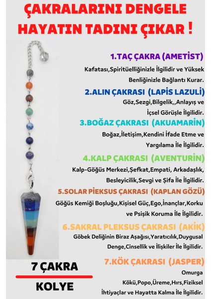 Pandül Kesim 7 Çakra Doğal Taş Kadın Kolye Sarkaç Özel Tasarım Kolye Zinciri Hediyeli