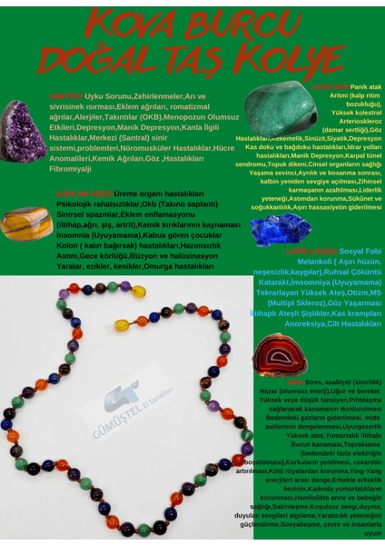 Sertifikalı Özel Tasarım Kova Burcu Kolye Akik Sodalit Havlit Krizokol Kristal Kuvars