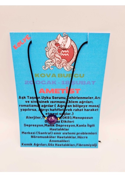 Kova Burcu Ametist Taşı Doğal Taş Kolye