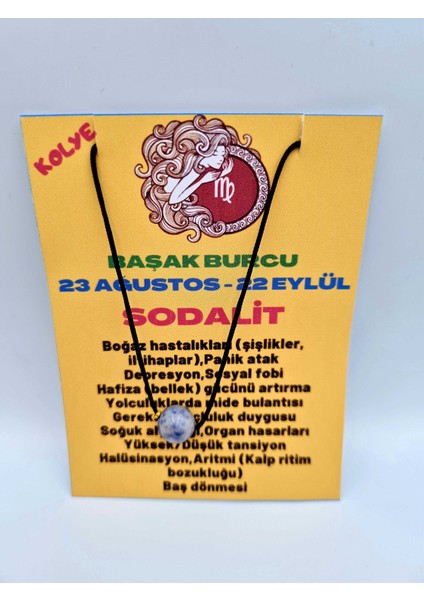 Başak Burcu Sodalit Taşı Doğal Taş Kolye