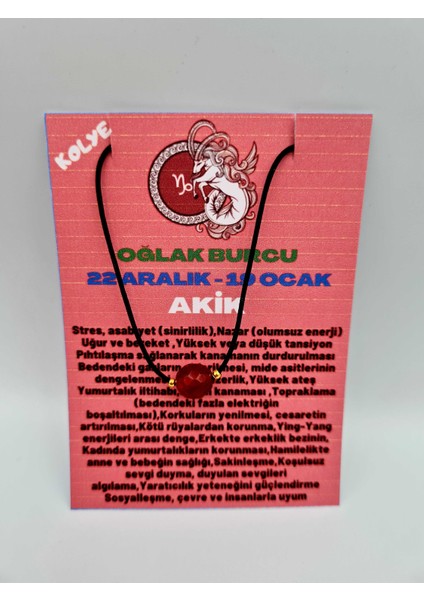 Oğlak Burcu Turuncu Akik Taşı Doğal Taş Kolye