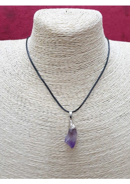 Doğal Işlenmemiş Ham Ametist Taşı Kolye Zincir Dahil
