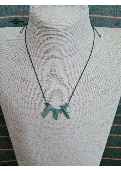 Doğal Yeşim Taşı Tasarım Kolye Makrome Ayarlı Kilit Sistemi