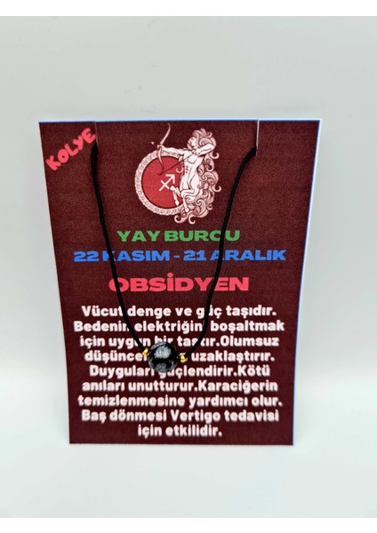 Yay Burcu Obsidyen Taşı Doğal Taş Kolye