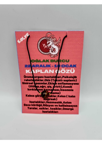 Oğlak Burcu Kaplan Gözü Taşı Doğal Taş Kolye
