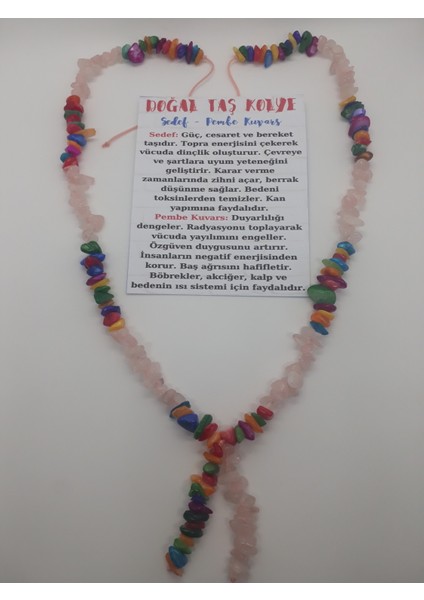 Pembe Kuvars Sedef Doğal Taş Kolye
