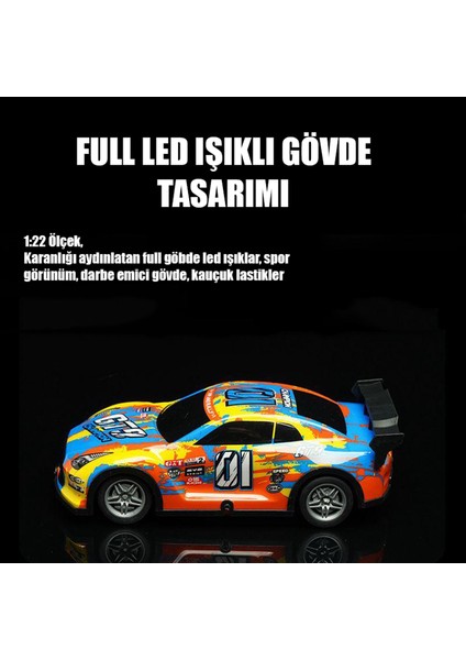 Rc Full Fonksiyon LED Işıklı Gövde 1:22 Şarjlı Uzaktan Kumandalı Yarış Arabası