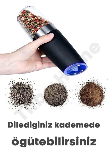 Sensörlü Otomatik Karabiber Tuz Değirmeni Seramik Bıçaklı LED Işıklı 5 Kademeli