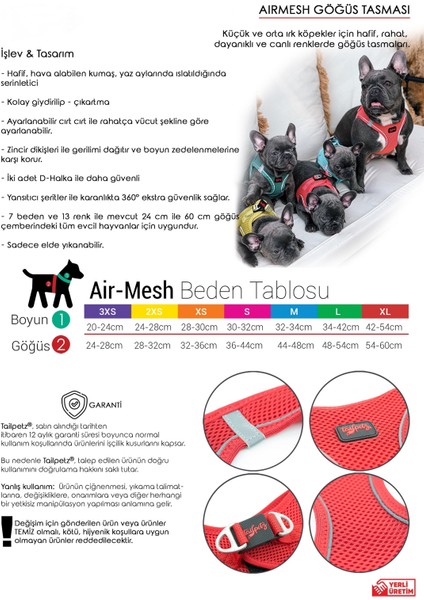 Airmesh Kedi Köpek Göğüs Tasması