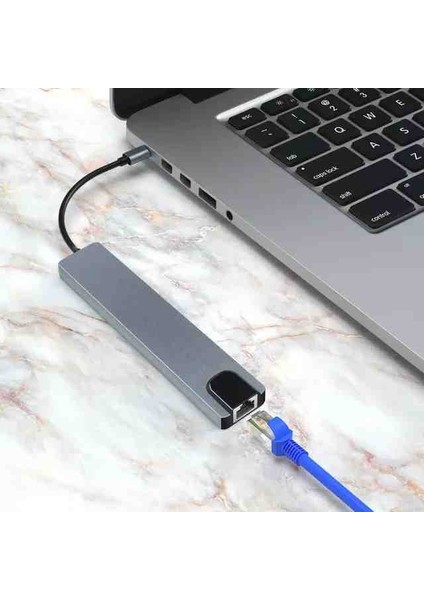 USB Çoklayıcı 8in1 Hub Type-C 4K Hdmı Sd Tf Kart Okuyucu USB 3.0 Okuyucu Adaptör