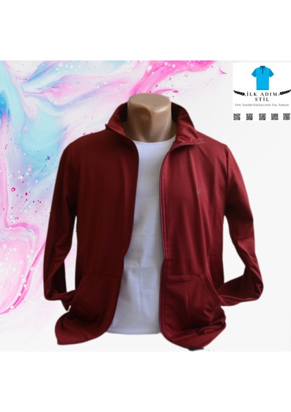 Erkek Fermuarlı Bordo Dalgıç Kumaş Sweatshirt