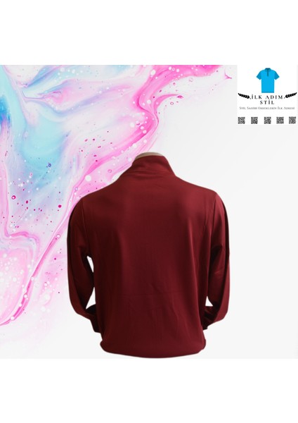 Erkek Fermuarlı Bordo Dalgıç Kumaş Sweatshirt