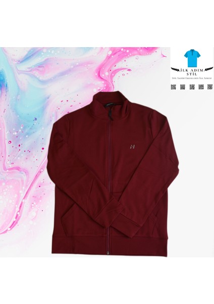 Erkek Fermuarlı Bordo Dalgıç Kumaş Sweatshirt