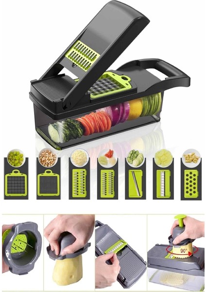 Rendeleme 13 Parça Hazneli Sebze Doğrayıcı Dilimleyici Kesici Çok Fonksiyonlu Rende Seti