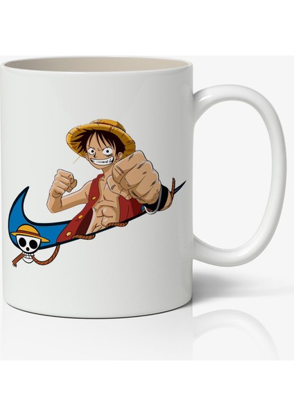 Anime Marketi One Piece Monkey D. Luffy Anime Baskılı Beyaz Kupa Bardak