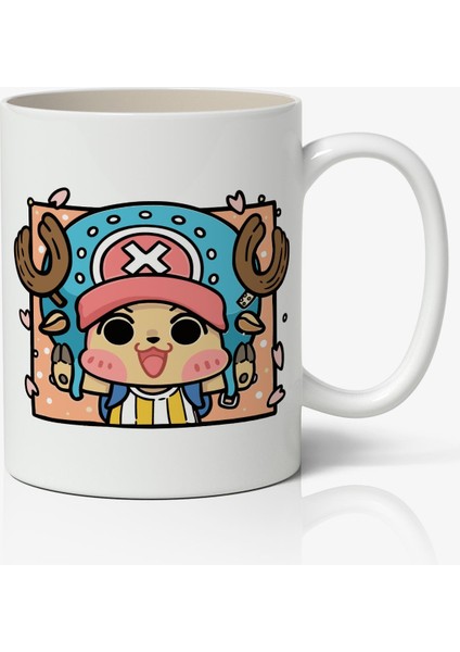 Anime Marketi One Piece Tony Chopper Anime Baskılı Beyaz Kupa Bardak