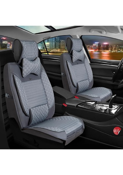 fiat Stilo Uyumlu Lüks Deri Oto Koltuk Kılıfı 5'li Set Füme