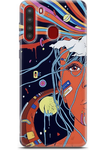 Samsung Galaxy A21 Kılıf Uv Baskılı Abxbi 3 Koruma Kılıfı Soyut Yüz
