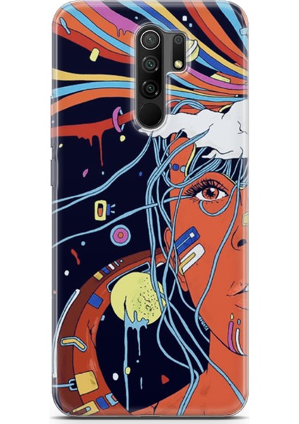 Xiaomi Redmi 9 Kılıf Uv Baskılı Abxbi 3 Silikon Soyut Yüz