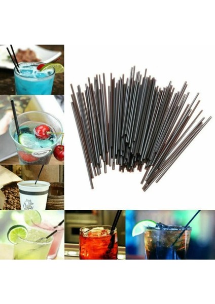 Kokteyl Pipeti 500LÜ 19.5 cm Kıl Pipet Siyah Ince Kokteyl Pipeti Kıl Pipet Amerikan Kokteyl Pipet