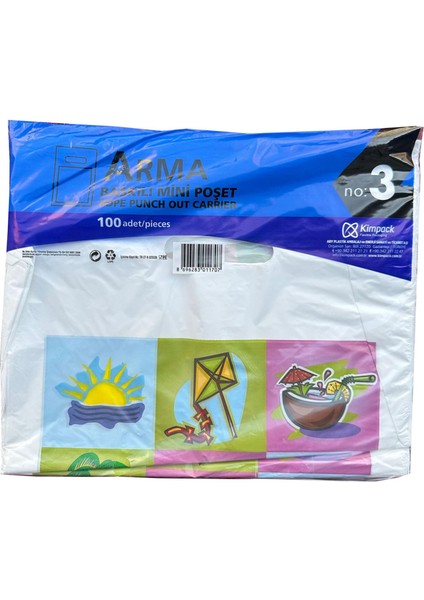 Baskılı Mini Blok Poşet Torba - No : 3 - 30X50 Cm. - Beyaz - 100 Adetlik 5 Paket