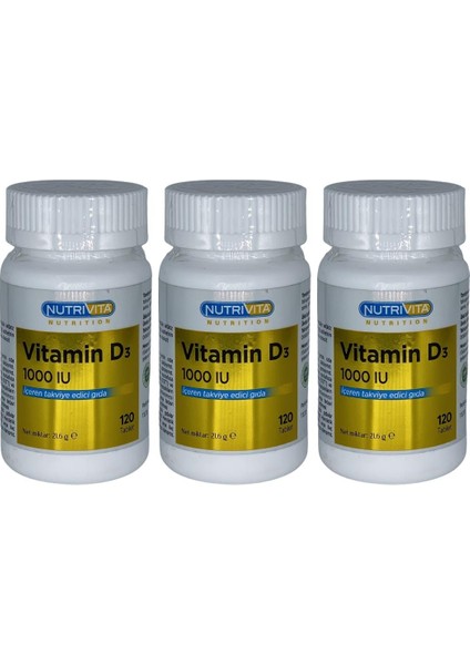 Vitamin D3 Vitamini 1000 IU 3 x 120 Tablet