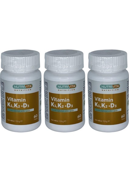Vitamin K1 Vitamin K2 Vitamin D3 Vitamini 3 x 60 Tablet