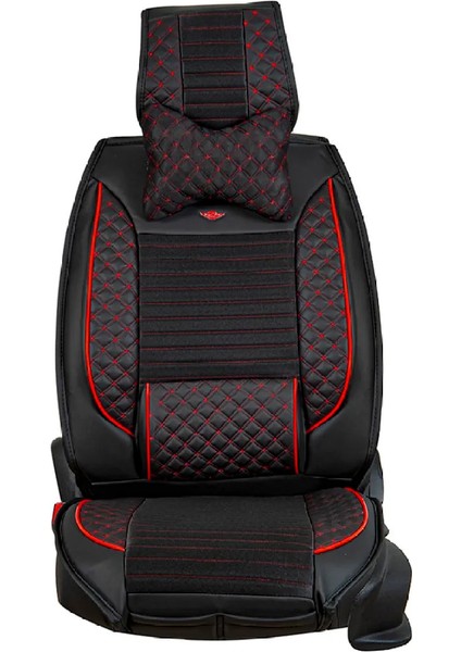 mercedes Clc Uyumlu Lüks Deri Oto Koltuk Kılıfı 5'li Set Siyah Kırmızı