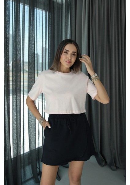 Açık Pembe Kısa Basic Tişört