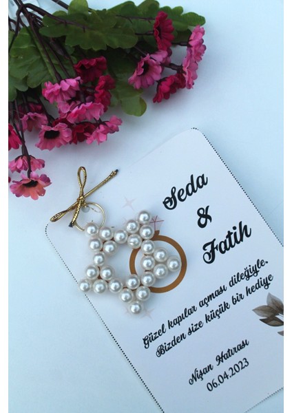 40 Adet Kuşe Kartlı Yüzük Temalı Yıldız Anahtarlık - Davetiye - Kına Hatırası - Nikah Hatırası