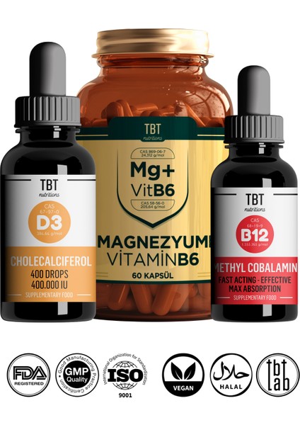 Magnezyum Bisglisinat/malat/sitrat + Vitamin B6 - Vitamin D3 - Vitamin B12