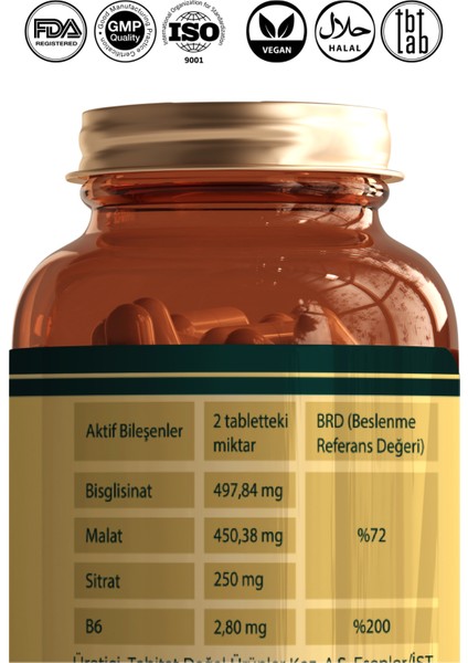 Magnezyum Bisglisinat/malat/sitrat + Vitamin B6 - Vitamin D3 - Vitamin B12