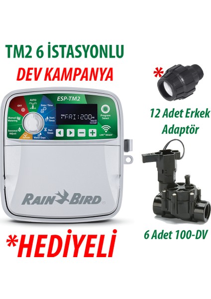 Rain Bird Dış Mekan Tm2-6 Istasyonlu Kontrol Ünitesi ve 6 Adet 100DV Vana Seti