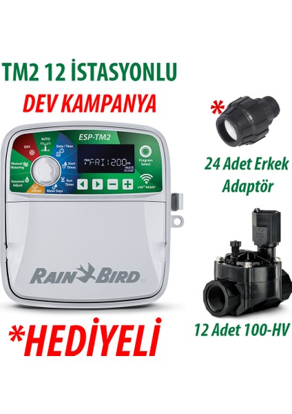 Rain Bird Dış Mekan Tm2-12 Istasyonlu Kontrol Ünitesi ve 12 Adet 100HV Vana Seti