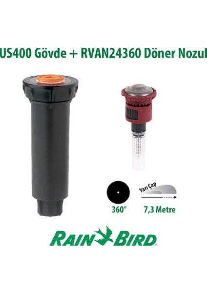 RVAN24360 Döner Nozul Tam Tur 5,2 - 7,3 Mt. ve 1804 Profesyonel Sprey Gövde Seti