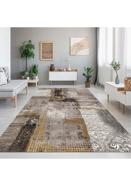 Ilyaki Home Hadley Desenli Kadife Pamuk Tabanlı Yıkanabilen Kaydırmaz Salon Halısı