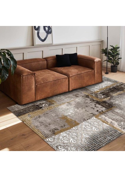 Ilyaki Home Hadley Desenli Kadife Pamuk Tabanlı Yıkanabilen Kaydırmaz Salon Halısı