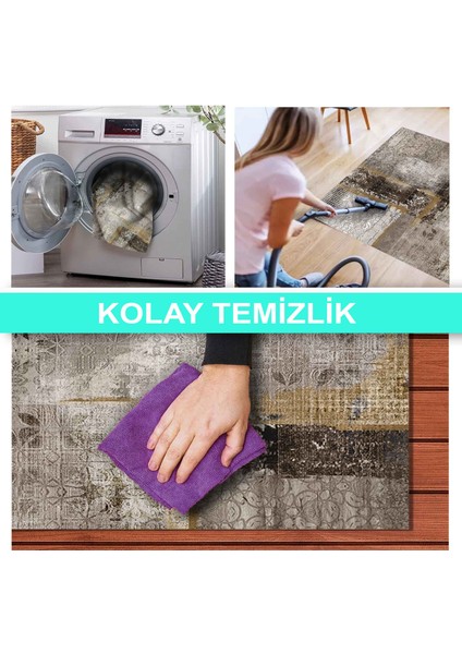 Ilyaki Home Hadley Desenli Kadife Pamuk Tabanlı Yıkanabilen Kaydırmaz Salon Halısı