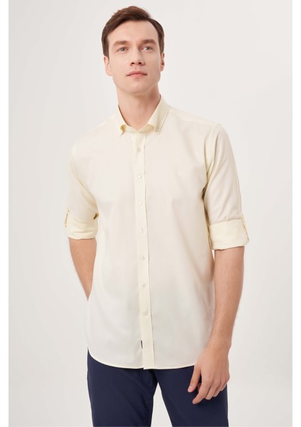 Regular Fit Paşa Yaka Kol İçi Apoletli Sarı Erkek Gömlek GM23Y231146_D17