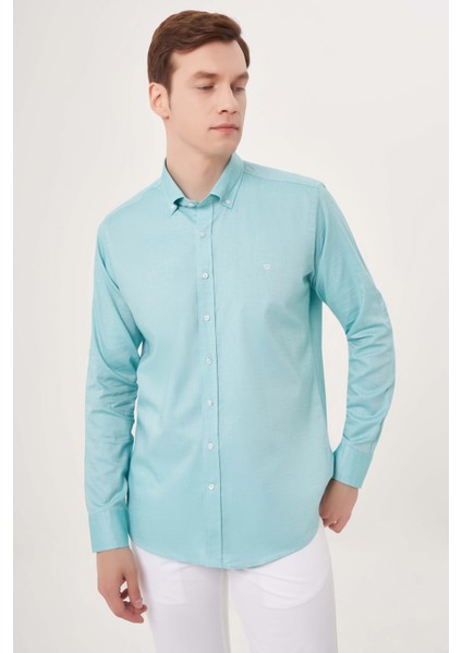 Regular Fit Paşa Yaka Kol İçi Apoletli Yeşil Erkek Gömlek GM23Y231146_D47