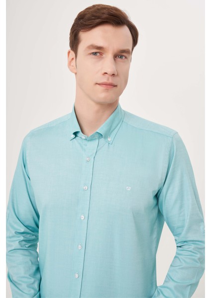 Regular Fit Paşa Yaka Kol İçi Apoletli Yeşil Erkek Gömlek GM23Y231146_D47 modelleri