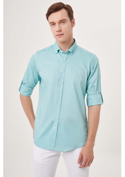 Regular Fit Paşa Yaka Kol İçi Apoletli Yeşil Erkek Gömlek GM23Y231146_D47 fırsatları