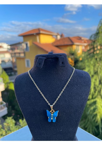 Lacivert Kelebek Kolye