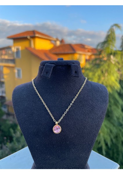 Pembe Oval Taşlı Kolye