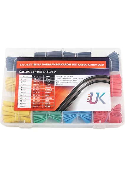 Uk 530 Parça Premium Isıyla Daralan Makaron Seti Heat Shrink Tube Daralan Makaron Tamir Seti